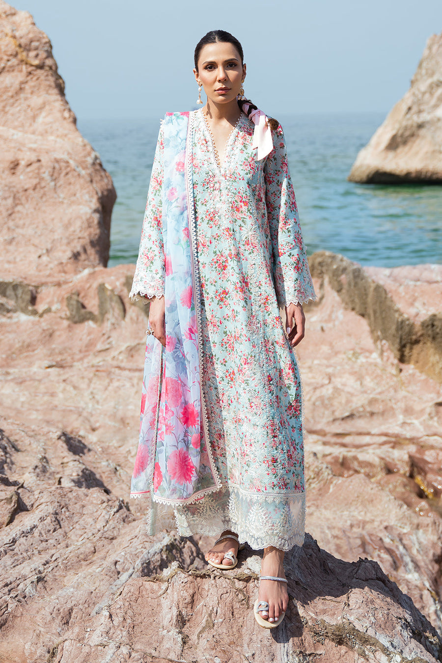Afrozeh Summer Together Embroidered Lawn Unstitched 3Pc Suit - Topaz
