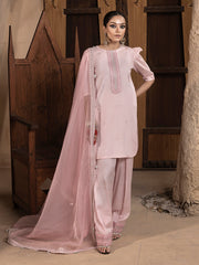 Hemstitch Embroidered Raw Silk Ready to Wear 3Pc Suit - Aleeha