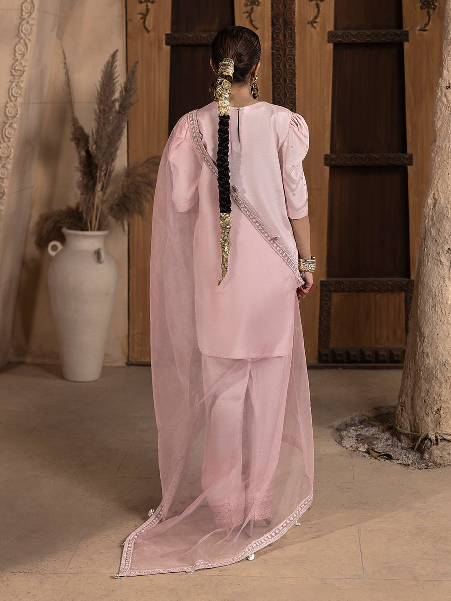 Hemstitch Embroidered Raw Silk Ready to Wear 3Pc Suit - Aleeha