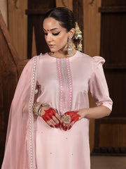 Hemstitch Embroidered Raw Silk Ready to Wear 3Pc Suit - Aleeha