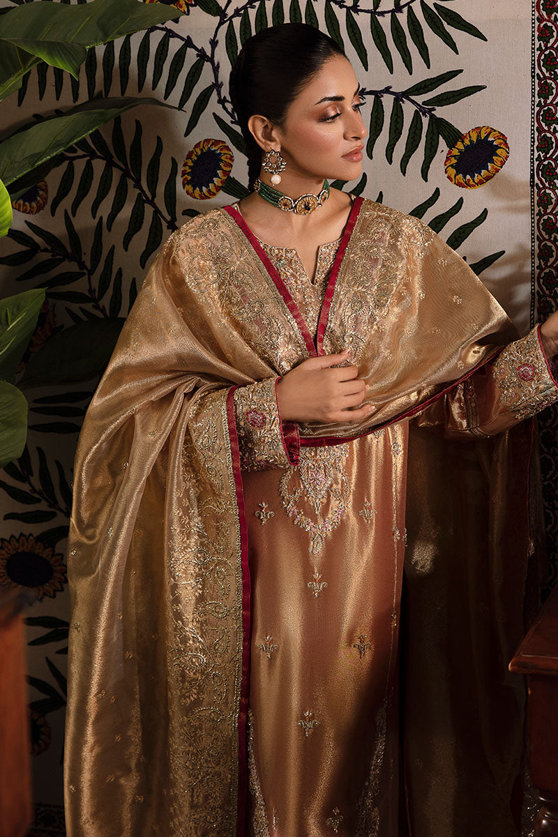 Mushq Sunehri Ramsha Edit Zari Silk Stitched 3Pc Suit - Aleha