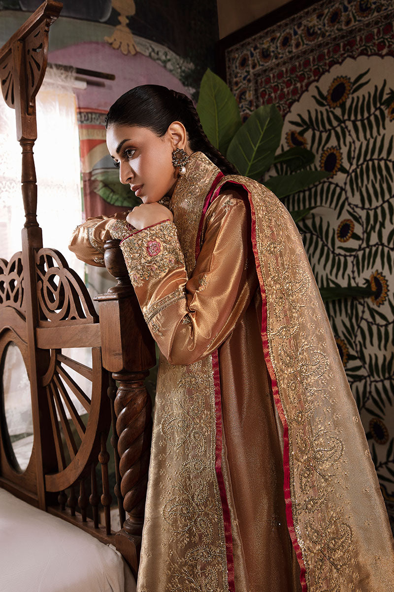 Mushq Sunehri Ramsha Edit Zari Silk Stitched 3Pc Suit - Aleha