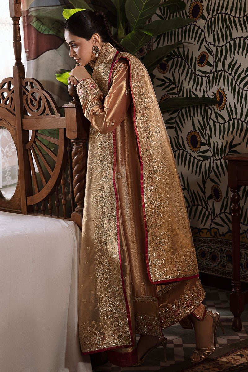 Mushq Sunehri Ramsha Edit Zari Silk Stitched 3Pc Suit - Aleha