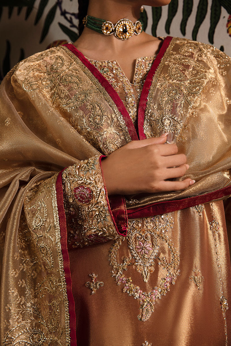 Mushq Sunehri Ramsha Edit Zari Silk Stitched 3Pc Suit - Aleha