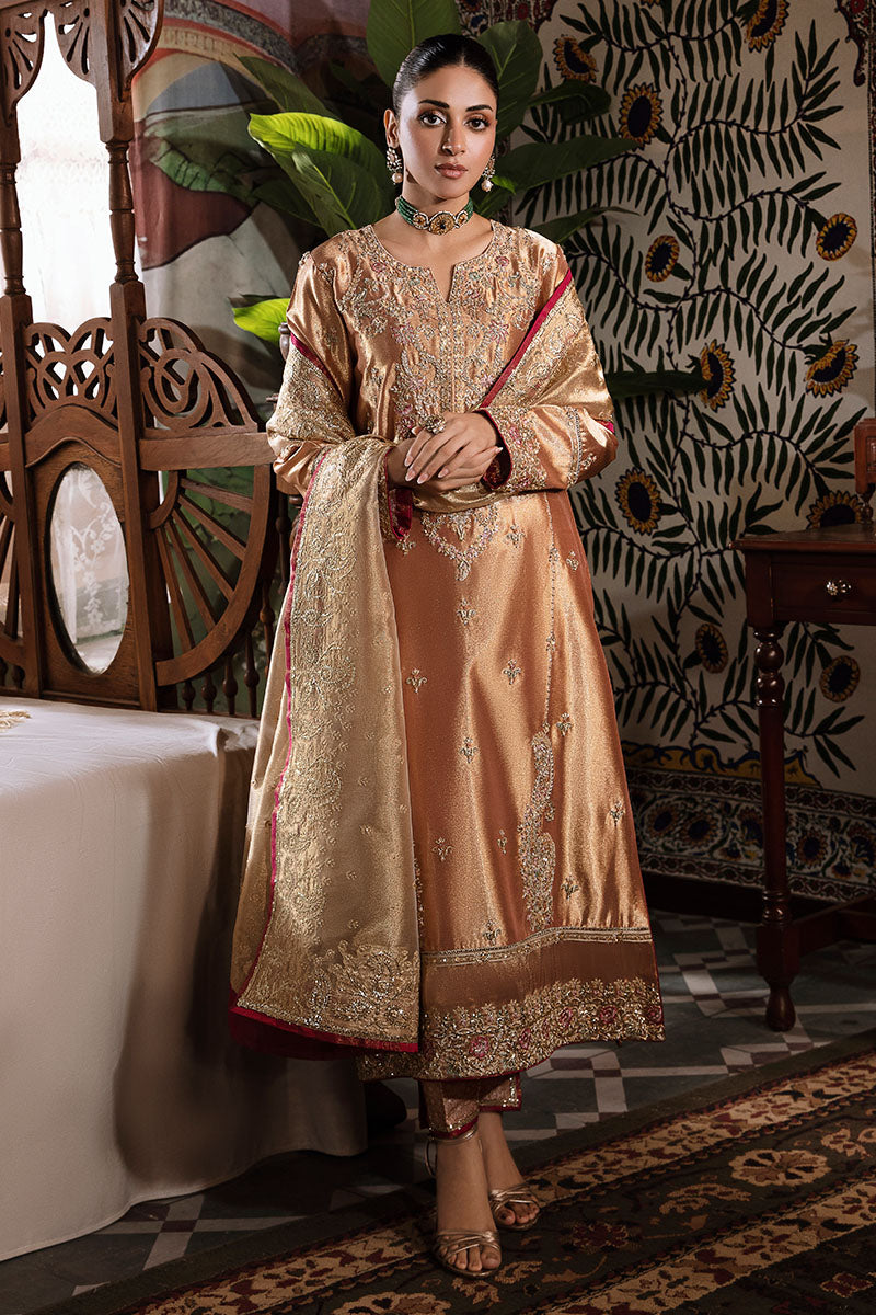 Mushq Sunehri Ramsha Edit Zari Silk Stitched 3Pc Suit - Aleha