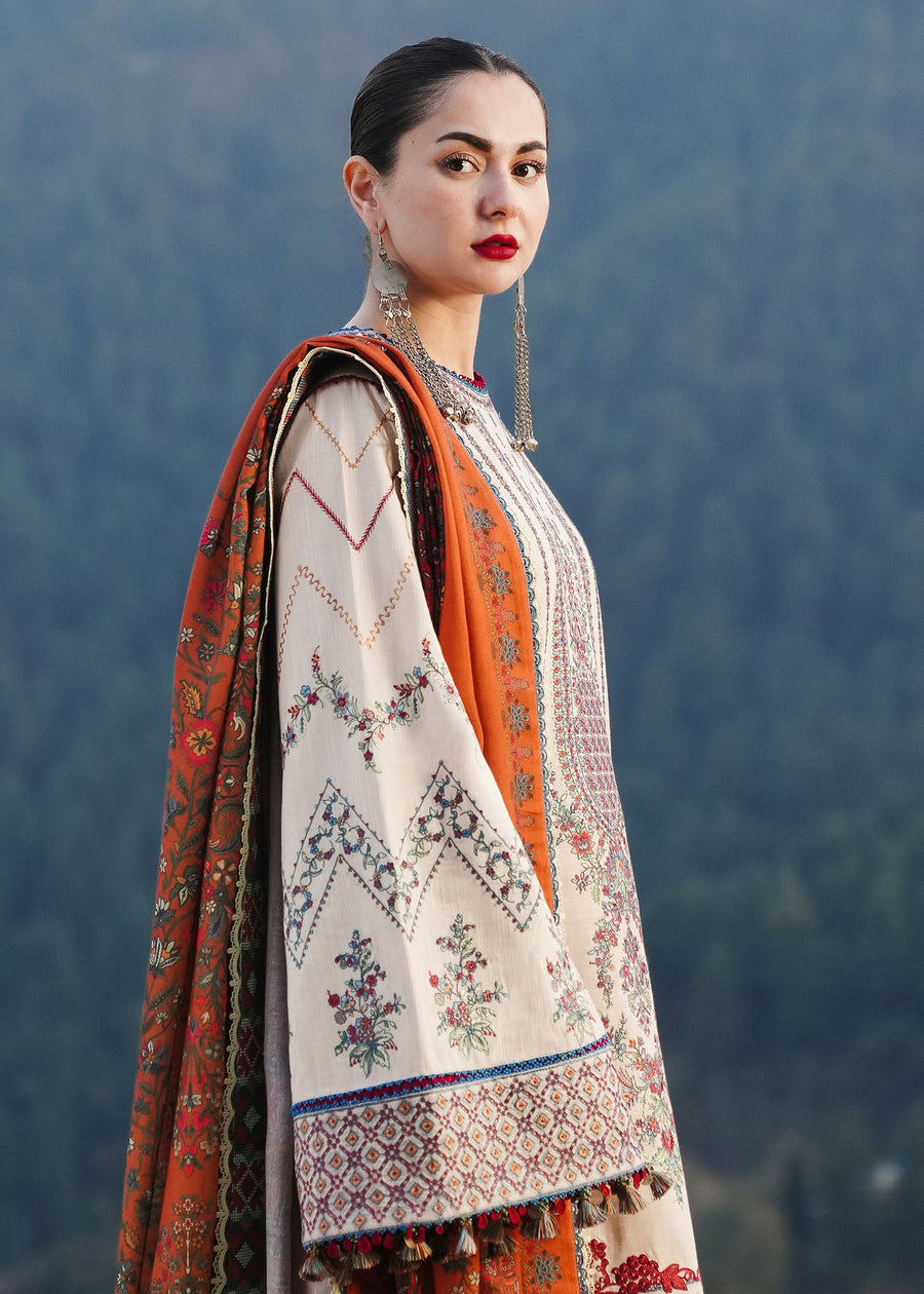 Hussain Rehar Embroidered Khaddar Unstitched 3Pc Suit - Almas