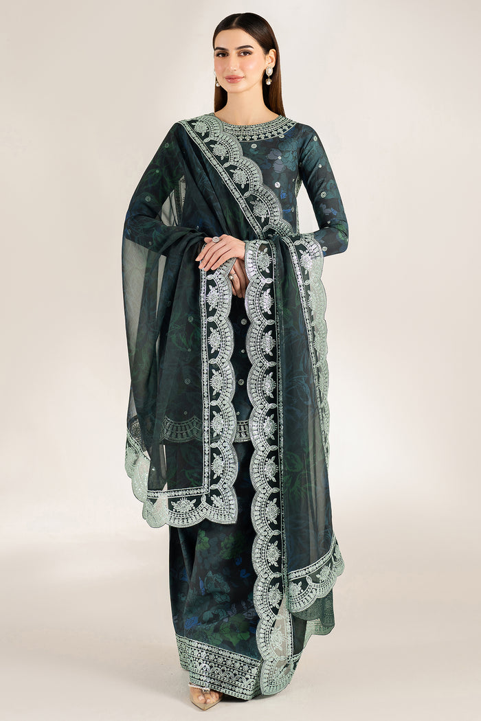 Farasha Fiorella Embroidered Raw Silk Unstitched 3Pc Suit - Alora Charm