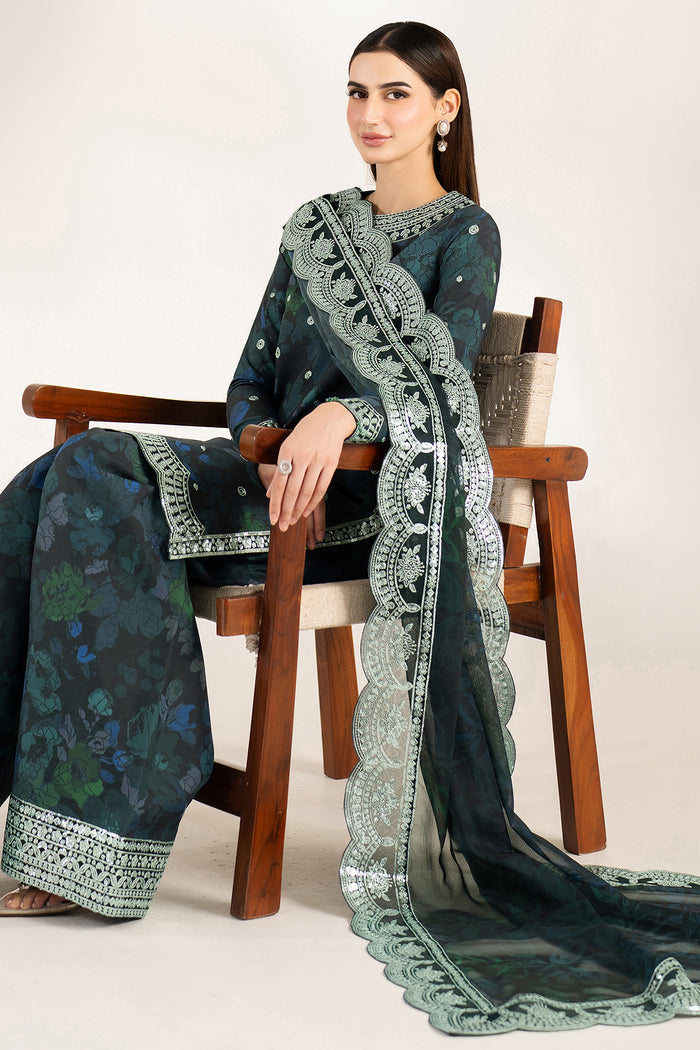 Farasha Fiorella Embroidered Raw Silk Unstitched 3Pc Suit - Alora Charm