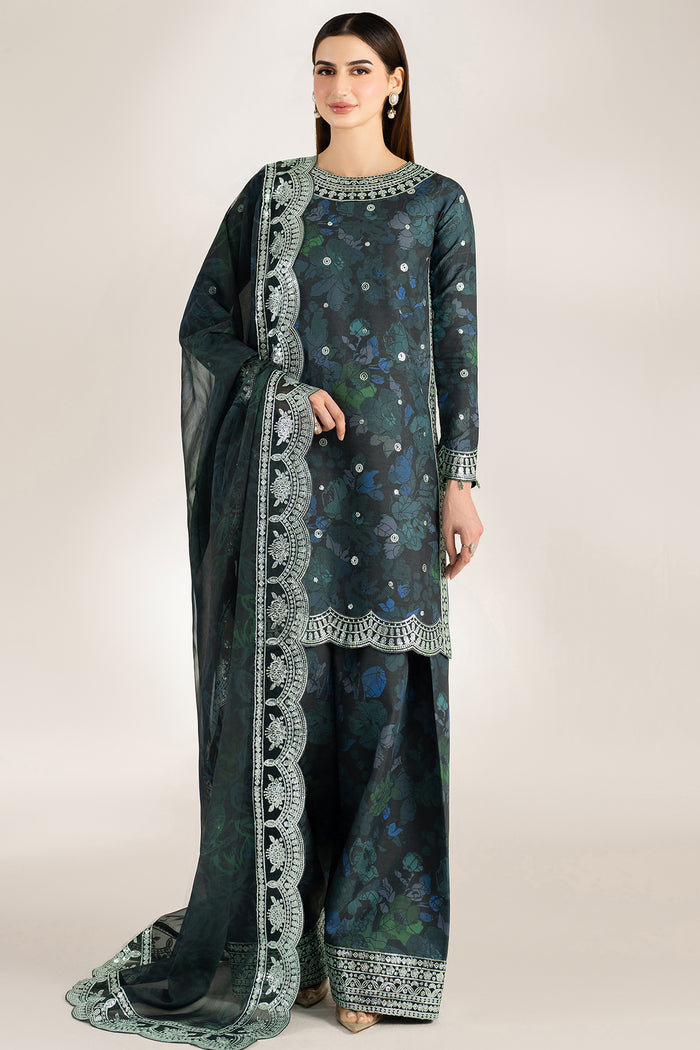 Farasha Fiorella Embroidered Raw Silk Unstitched 3Pc Suit - Alora Charm