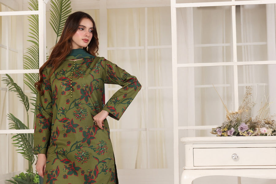 Feathers Premium Whisper of Elan Unstitched Lawn 3Pc Suit Alpine Aura-FT679
