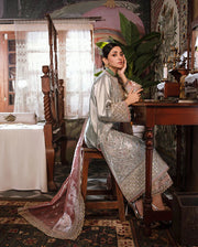 Mushq Sunehri Ramsha Edit Zari Silk Stitched 3Pc Suit - Amaya