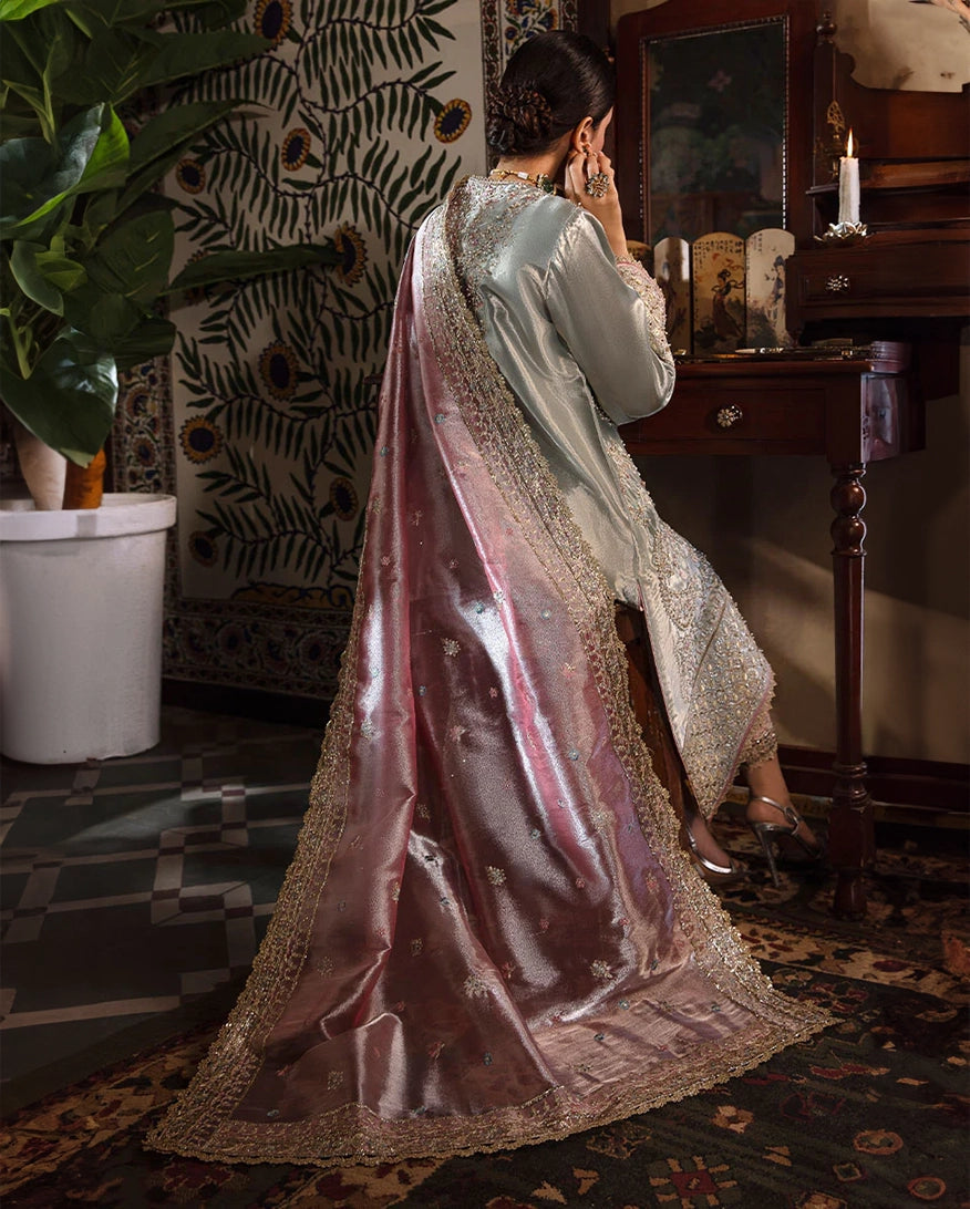 Mushq Sunehri Ramsha Edit Zari Silk Stitched 3Pc Suit - Amaya