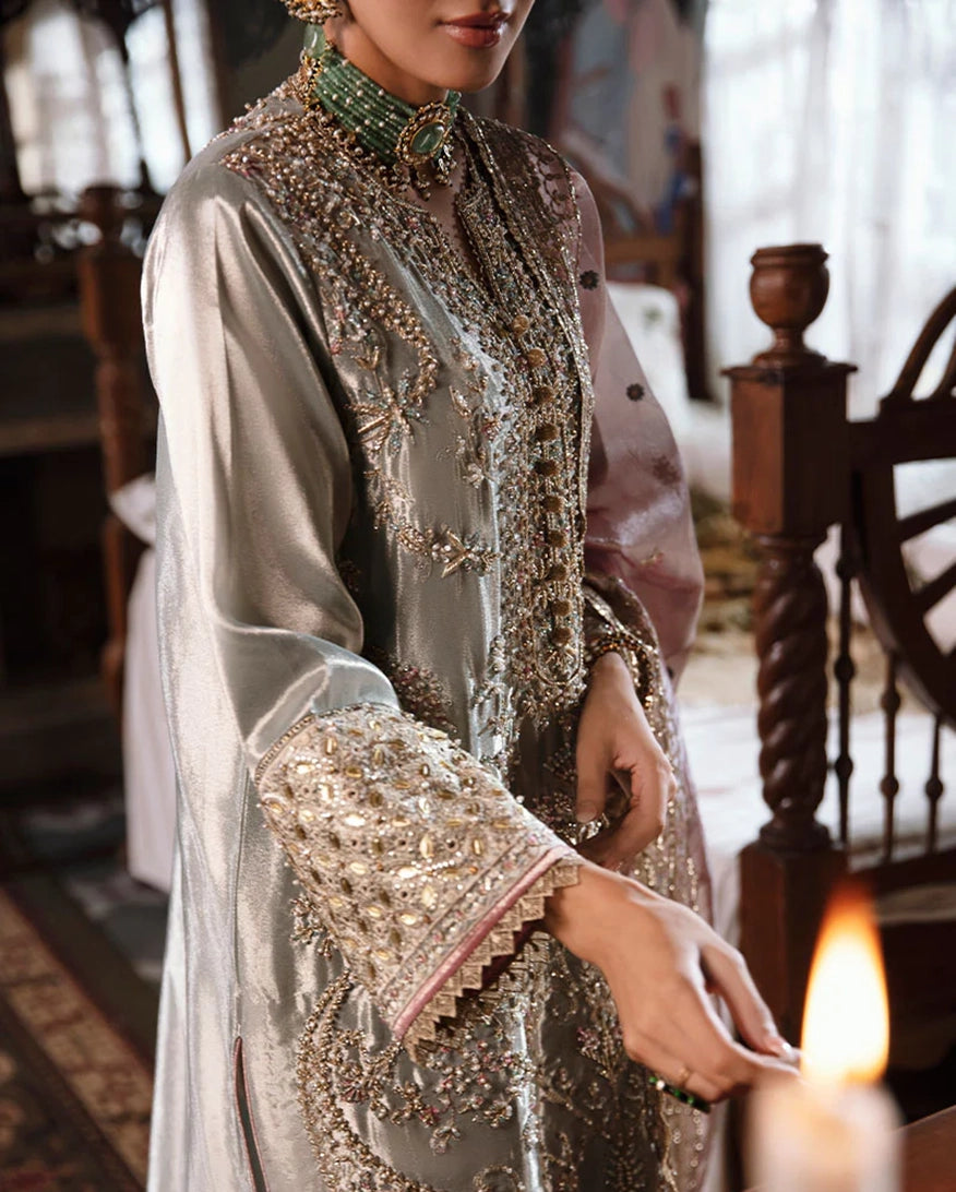 Mushq Sunehri Ramsha Edit Zari Silk Stitched 3Pc Suit - Amaya