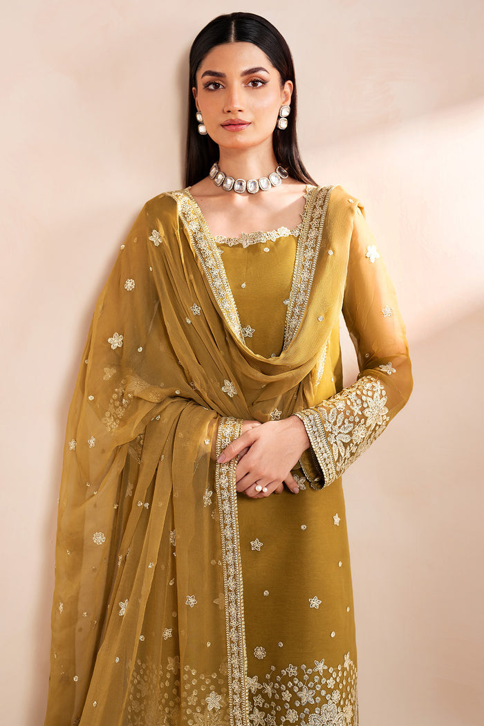 Farasha Luxury Formal Embroidered Chiffon Unstitched 3Pc Suit - Amber