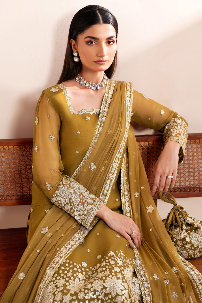 Farasha Luxury Formal Embroidered Chiffon Unstitched 3Pc Suit - Amber