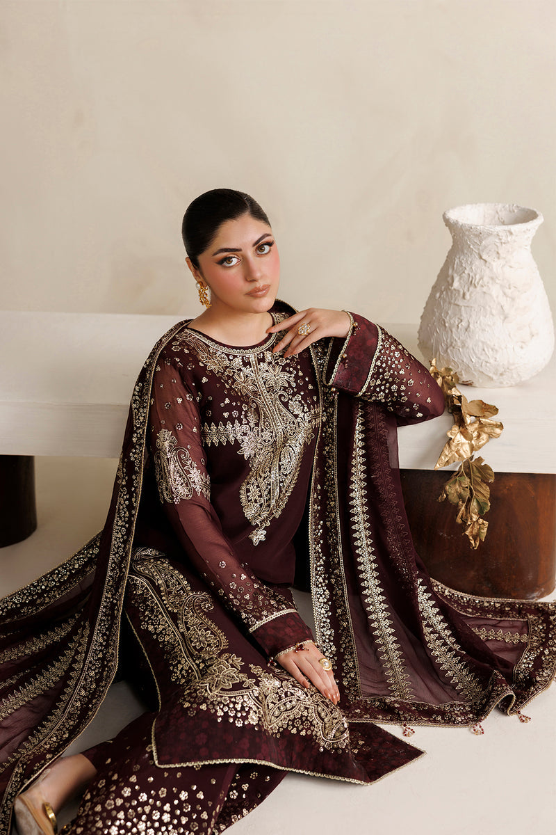 Farasha Luxury Formal Embroidered Chiffon Unstitched 3Pc Suit - Amber Muse