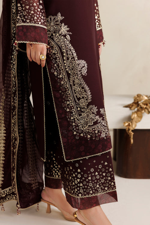 Farasha Luxury Formal Embroidered Chiffon Unstitched 3Pc Suit - Amber Muse
