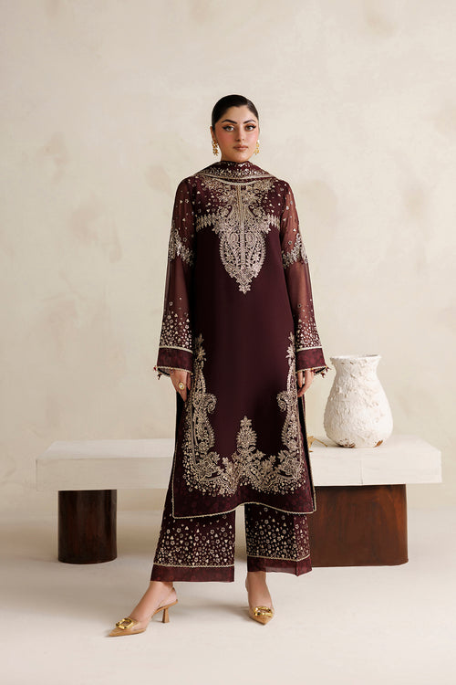 Farasha Luxury Formal Embroidered Chiffon Unstitched 3Pc Suit - Amber Muse