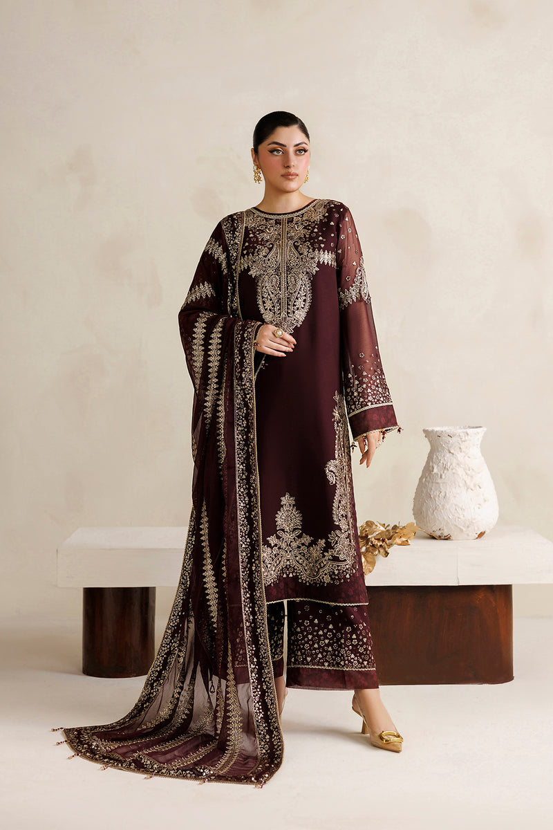 Farasha Luxury Formal Embroidered Chiffon Unstitched 3Pc Suit - Amber Muse