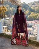 Jugnu Lahore Womenswear Embroidered Khaddar Unstitched 3Pc Suit - Amethyst