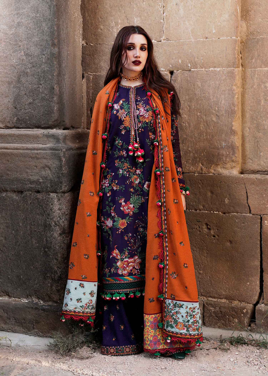 Hussain Rehar Embroidered Karandi Unstitched 3Pc Suit - Amethyst