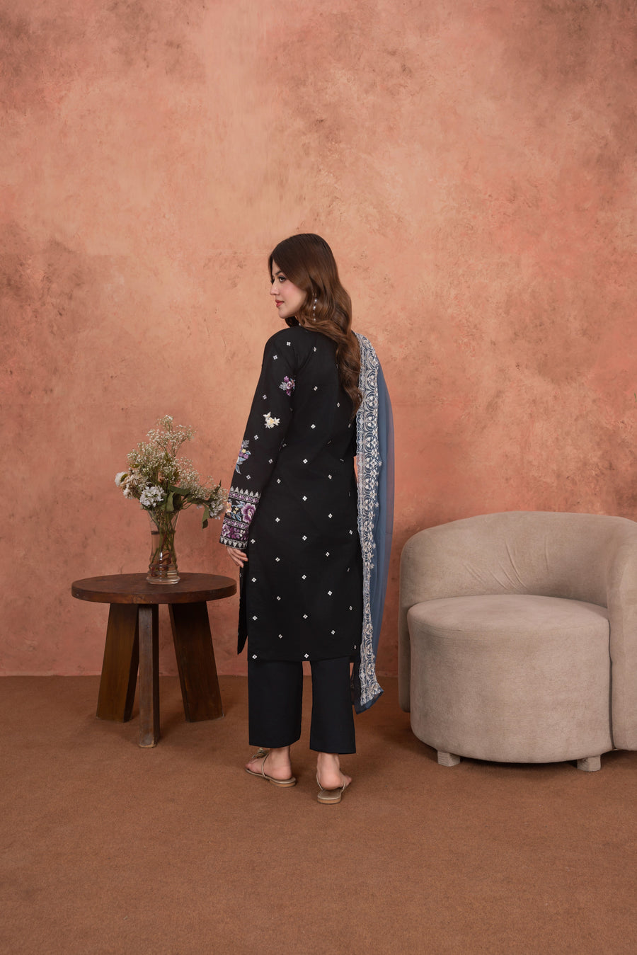 Feathers Premium Embroidered Lawn Unstitched 3Pc Suit - Amethyst Noir