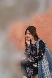 Feathers Premium Embroidered Lawn Unstitched 3Pc Suit - Amethyst Noir