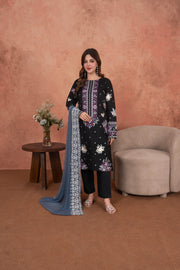 Feathers Premium Embroidered Lawn Unstitched 3Pc Suit - Amethyst Noir