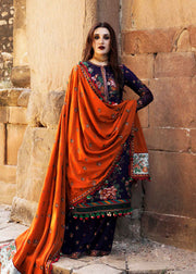 Hussain Rehar Embroidered Karandi Unstitched 3Pc Suit - Amethyst