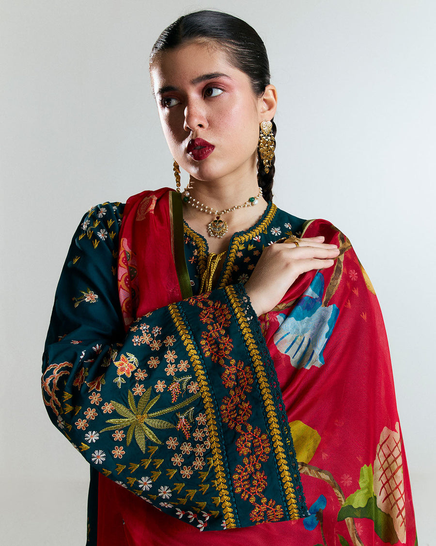 Jugnu by Hussain Rehar Unstitched Embroidered Lawn 3Pc Suit - Anara