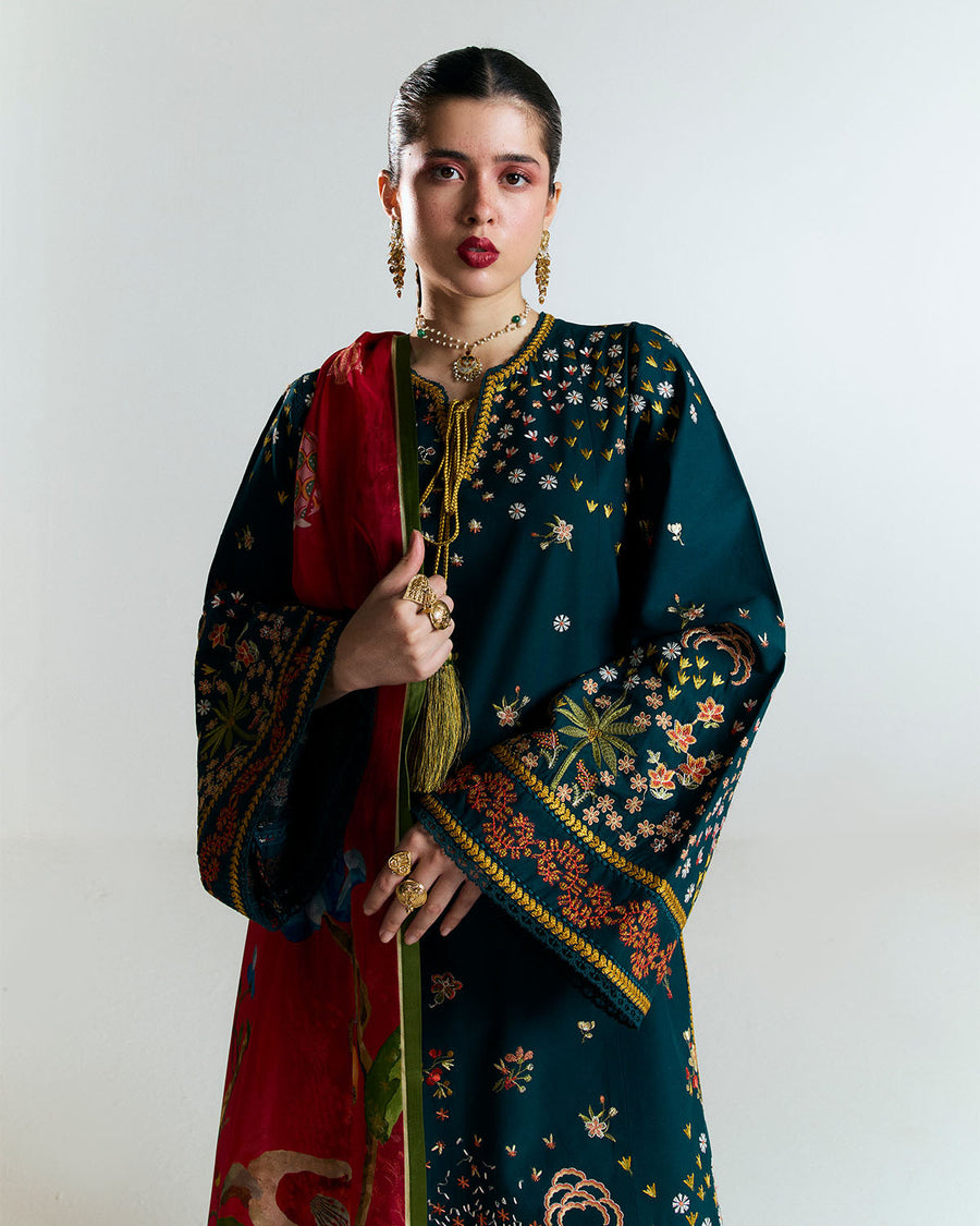 Jugnu by Hussain Rehar Unstitched Embroidered Lawn 3Pc Suit - Anara