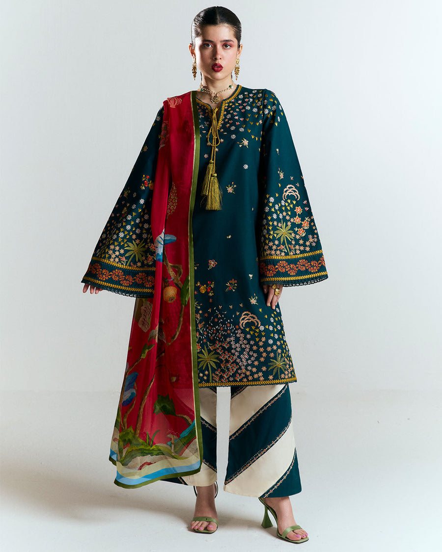 Jugnu by Hussain Rehar Unstitched Embroidered Lawn 3Pc Suit - Anara