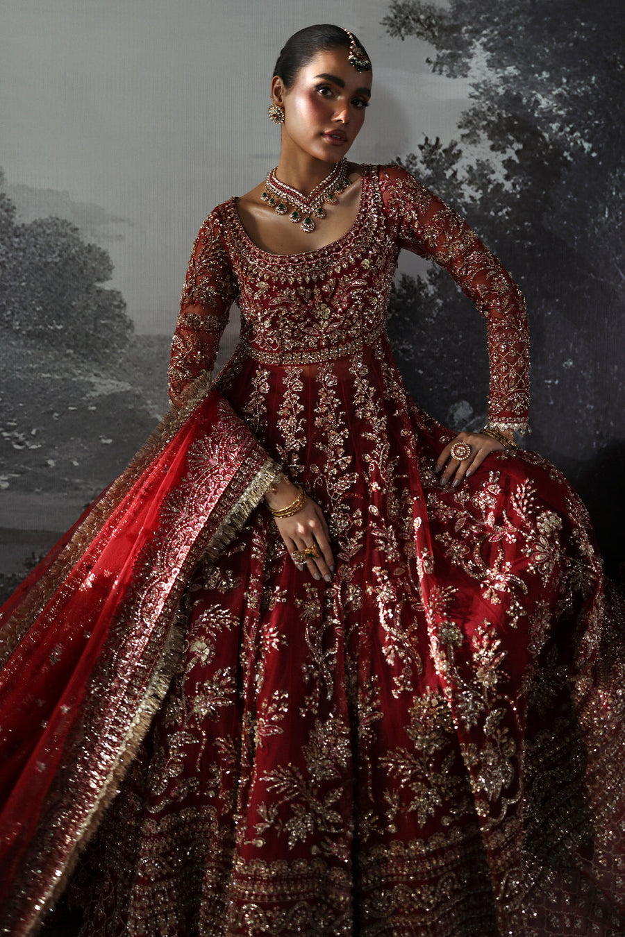 Afrozeh Embroidered Luxury Bridal Net Unstitched 3Pc Suit AFB-24-01 ANASTASIA