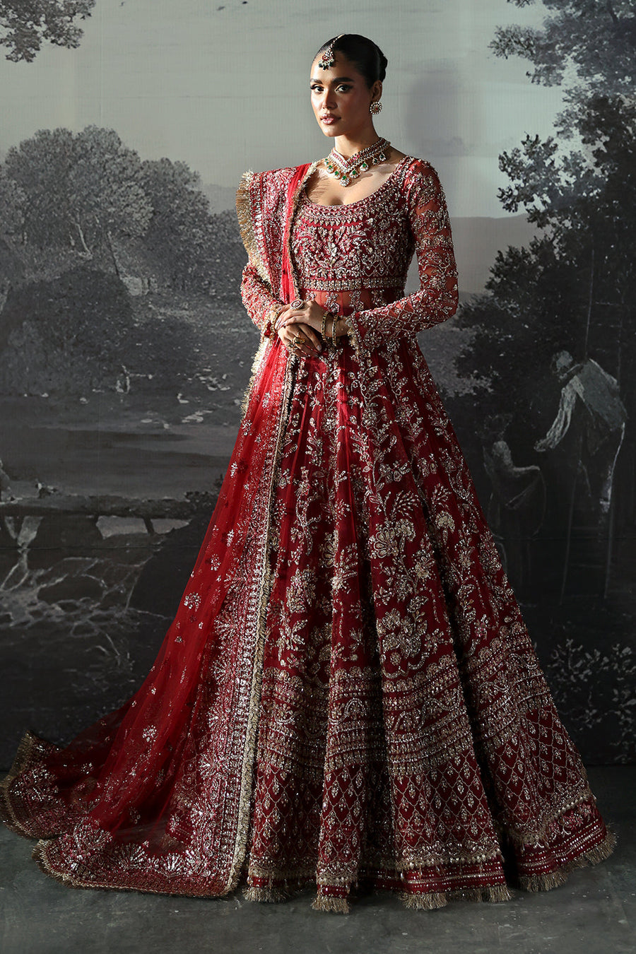 Afrozeh Embroidered Luxury Bridal Net Unstitched 3Pc Suit AFB-24-01 ANASTASIA