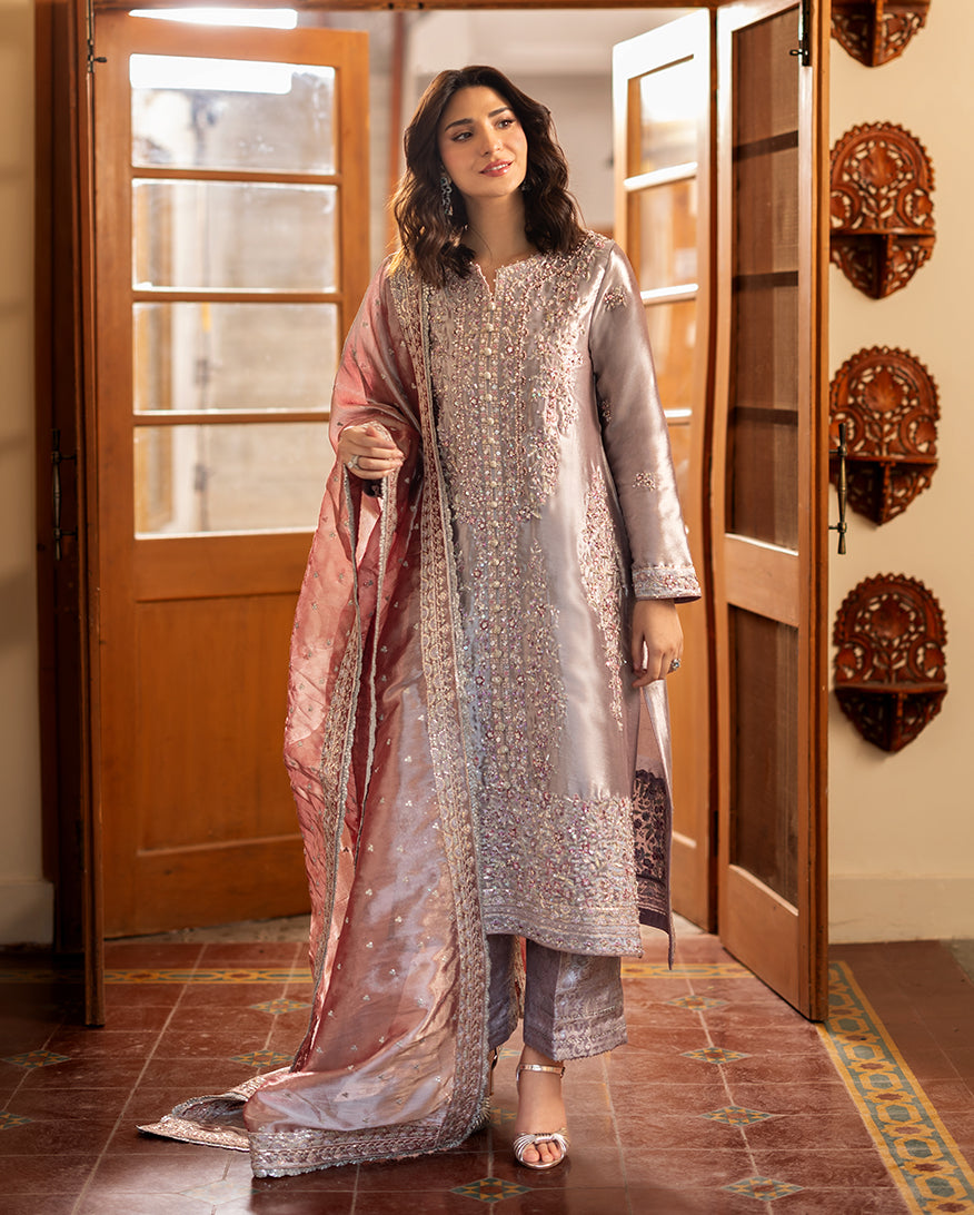 Mushq Sunehri Ramsha Edit Lama Silk Stitched 3Pc Suit - Anoushay