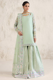 Farasha Embroidered Luxury Chiffon Unstitched 3Pc Suit - Aqua Bell