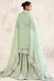 Farasha Embroidered Luxury Chiffon Unstitched 3Pc Suit - Aqua Bell