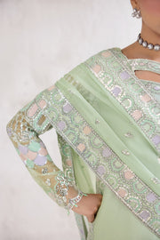 Farasha Embroidered Luxury Chiffon Unstitched 3Pc Suit - Aqua Bell