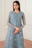 Farasha Essence Embroidered Chiffon Unstitched 3Pc Suit - Aqua Bliss