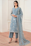 Farasha Essence Embroidered Chiffon Unstitched 3Pc Suit - Aqua Bliss