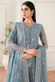 Farasha Essence Embroidered Chiffon Unstitched 3Pc Suit - Aqua Bliss