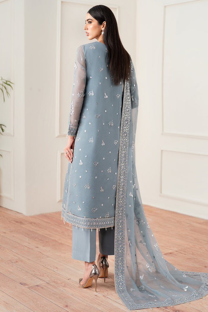 Farasha Essence Embroidered Chiffon Unstitched 3Pc Suit - Aqua Bliss