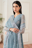 Farasha Essence Embroidered Chiffon Unstitched 3Pc Suit - Aqua Bliss