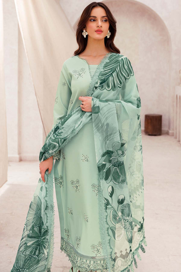 Farasha Summer Essentials Embroidered Lawn Unstitched 3Pc Suit - Aqua Cascade