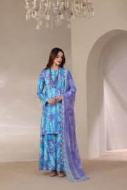 Feathers The Imperial Bloom Printed Lawn Unstitched 3Pc Suit Aqua Hibiscus-FT659