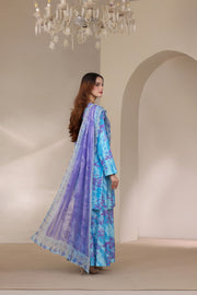 Feathers The Imperial Bloom Printed Lawn Unstitched 3Pc Suit Aqua Hibiscus-FT659