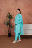 Feathers Premium Embroidered Lawn Unstitched 3Pc Suit - Aqua Lumière