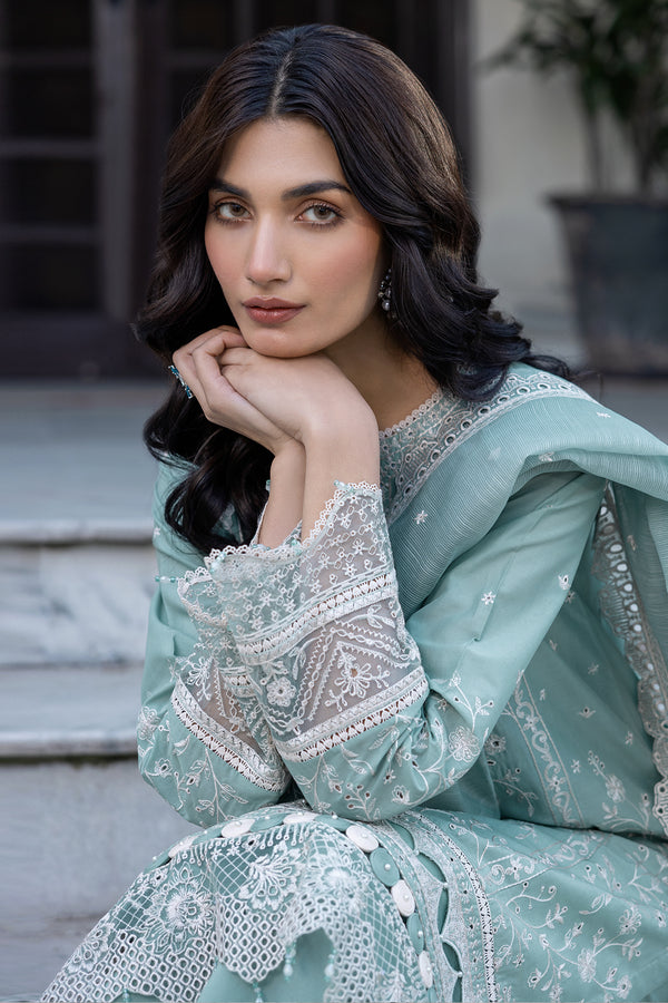Farasha Summer Essentials Embroidered Lawn Unstitched 3Pc Suit - Aqua Pearl