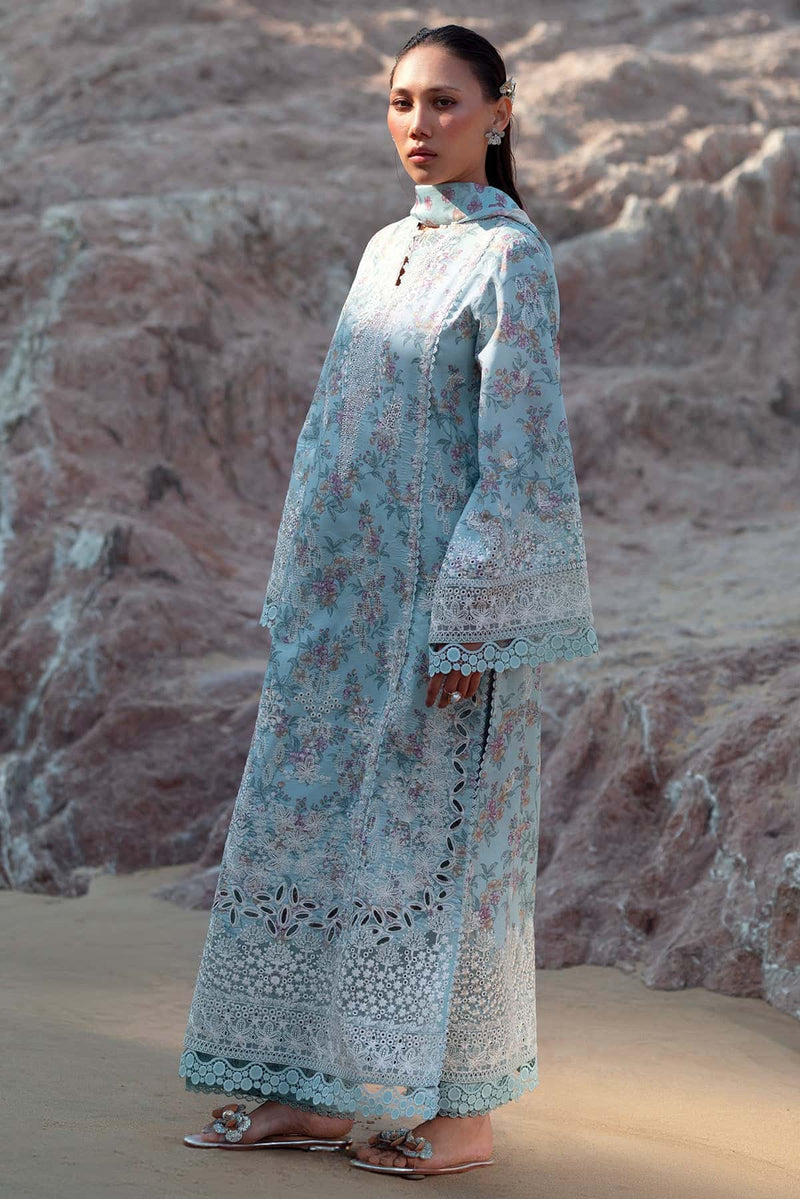 Afrozeh Summer Together Embroidered Lawn Unstitched 3Pc Suit - AQUAMARINE
