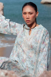 Afrozeh Summer Together Embroidered Lawn Unstitched 3Pc Suit - AQUAMARINE